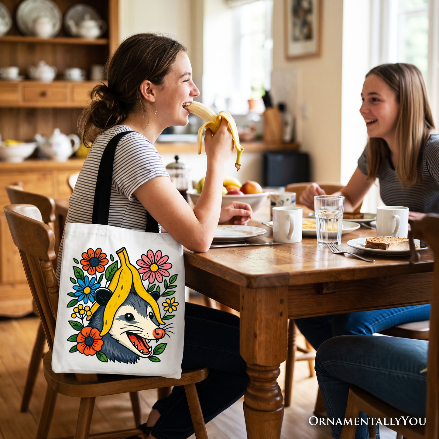 Banana Possum Floral Tote Bag, Funny Animal Gift Shopper
