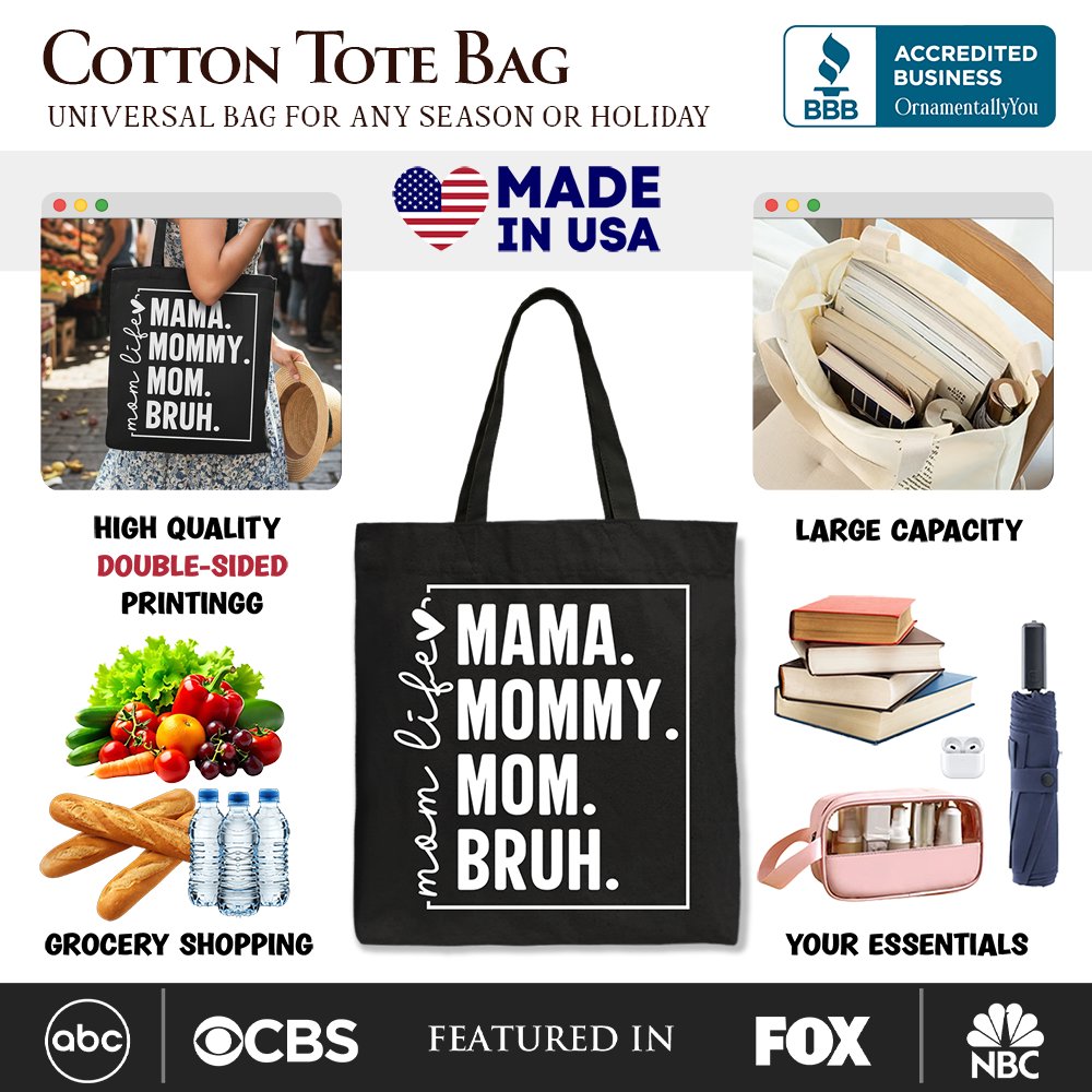 Funny Mom's Life Canvas Tote Bag, Minimalist Mama Gift Shopper for Stylish Mothers