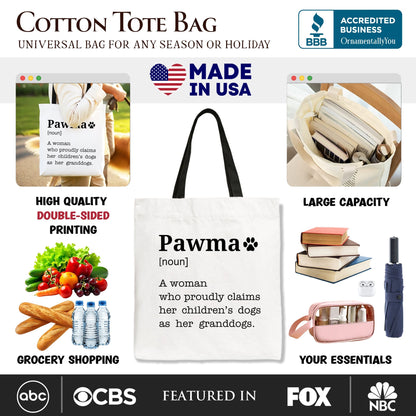 Pawma Definition Canvas Tote Bag, Funny Dog Lovers Mom Gift Shopper