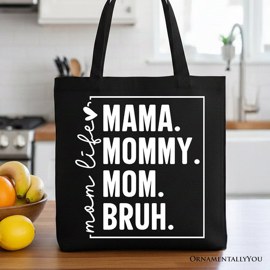Funny Mom's Life Canvas Tote Bag, Minimalist Mama Gift Shopper for Stylish Mothers