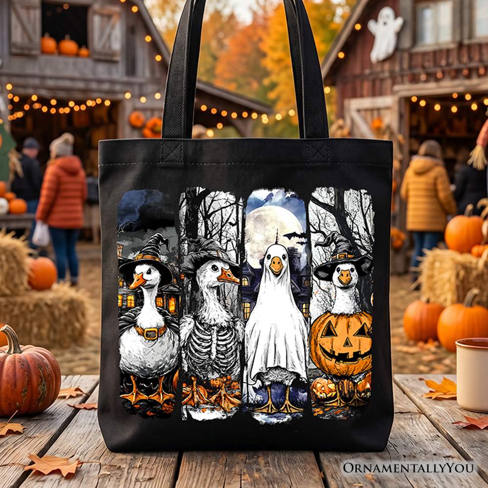 Halloween Goose in Costume Tote Bag, Spooky Fall Geese Gift Shopper for Bird Enjoyers