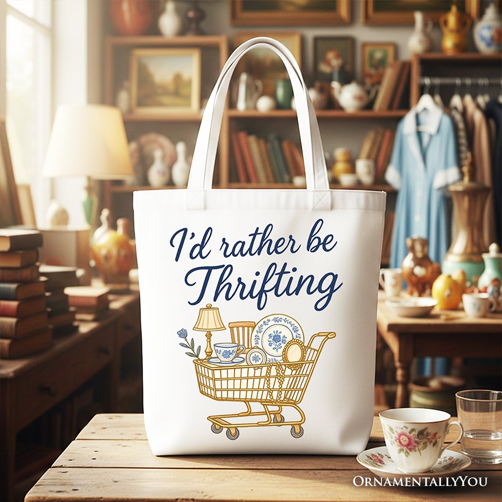 I’d Rather Be Thrifting Canvas Tote Bag, Vintage Thrift Shop Lover Gift Shopper