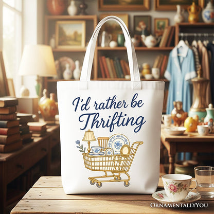 I’d Rather Be Thrifting Canvas Tote Bag, Vintage Thrift Shop Lover Gift Shopper