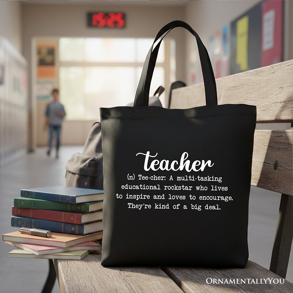Teacher Definition Canvas Tote Bag, Inspirational Quote Gift Shopper for Educators