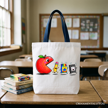 Funny Apple 1st Day of School Tote Bag, Gift Shopper for Teacher