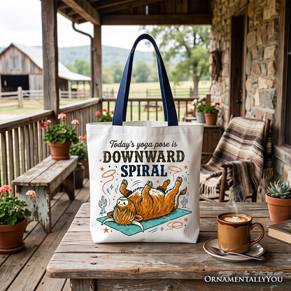 Yoga Highland Cow Tote Bag, Funny Downward Spiral Mental Health Gift Shopper