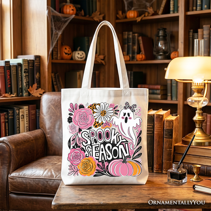 Spooky Teacher Neon Ghost Tote Bag, Retro Halloween Gift Shopper for Educators