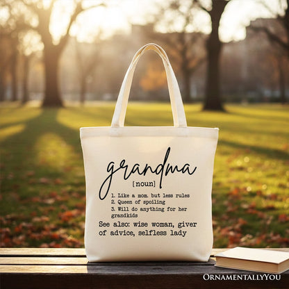 Grandma Definition Canvas Tote Bag, Funny Gift Shopper for Nana