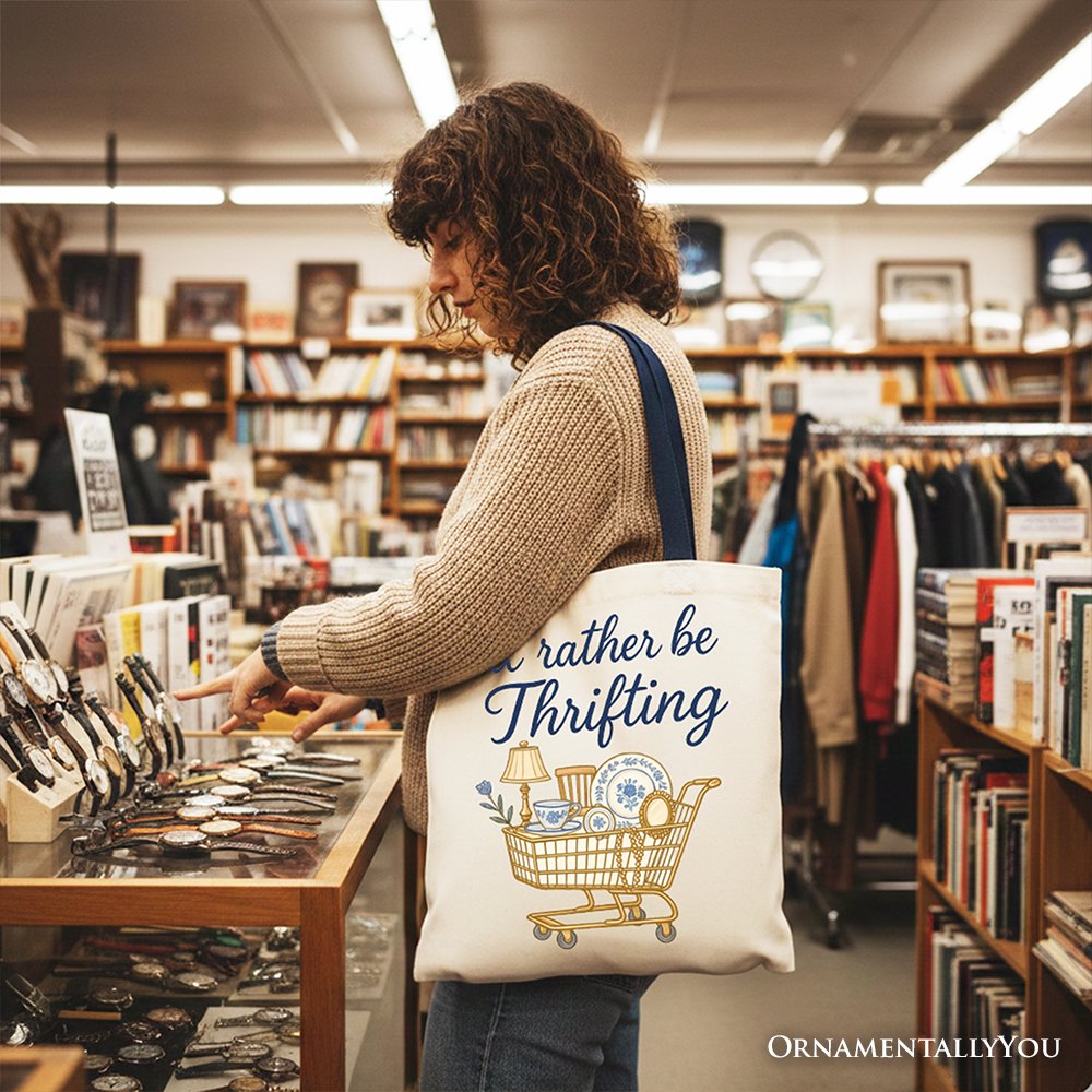 I’d Rather Be Thrifting Canvas Tote Bag, Vintage Thrift Shop Lover Gift Shopper