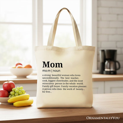 Mom Definition Canvas Tote Bag, Funny Mothers Day Gift Shopper
