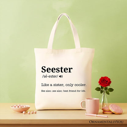 Seester Definition Canvas Tote Bag, Funny Gift Shopper for Cool and Close Sisters