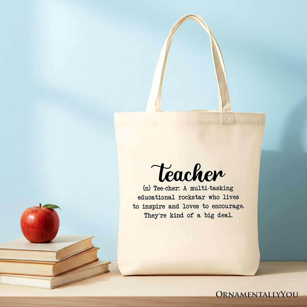 Teacher Definition Canvas Tote Bag, Inspirational Quote Gift Shopper for Educators