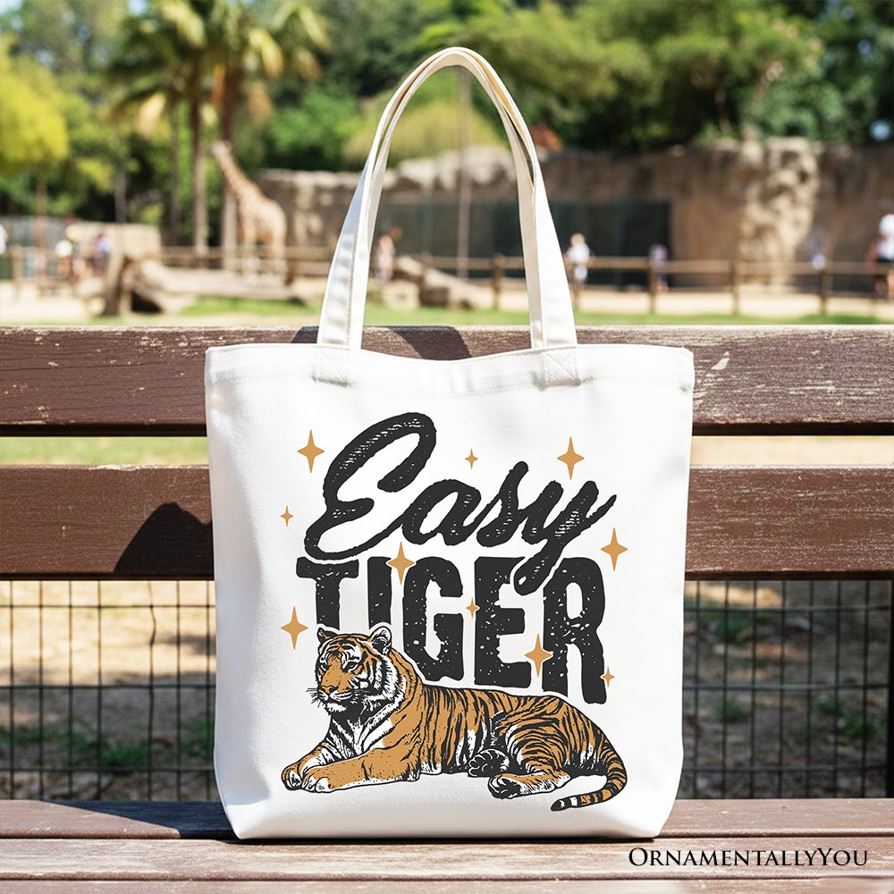 Tiger Retro Grunge Canvas Tote Bag, Vintage Gift Shopper With Wild Animal