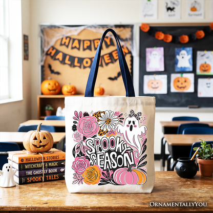 Spooky Teacher Neon Ghost Tote Bag, Retro Halloween Gift Shopper for Educators