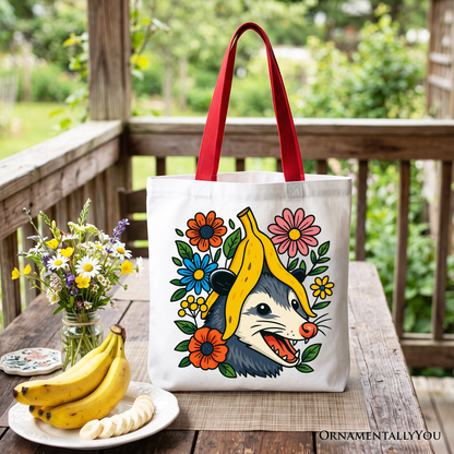 Banana Possum Floral Tote Bag, Funny Animal Gift Shopper