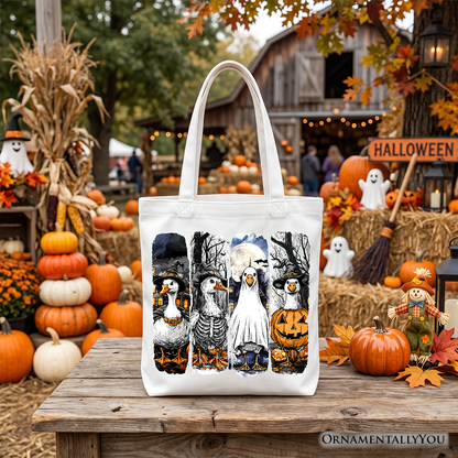 Halloween Goose in Costume Tote Bag, Spooky Fall Geese Gift Shopper for Bird Enjoyers