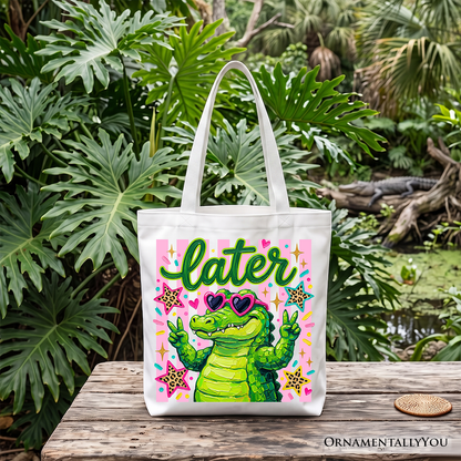 Later Alligator Kids Tote Bag, Funny Coquette Animal Gift Shopper for Youth Girls