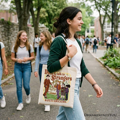 Don't Talk to Strangers Safety Education Tote Bag, Retro Funny Gift Shopper