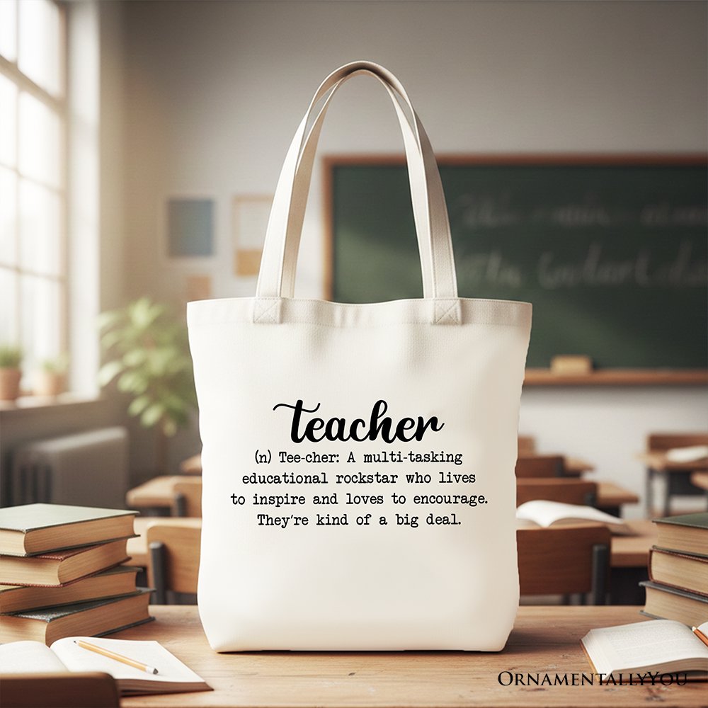 Teacher Definition Canvas Tote Bag, Inspirational Quote Gift Shopper for Educators