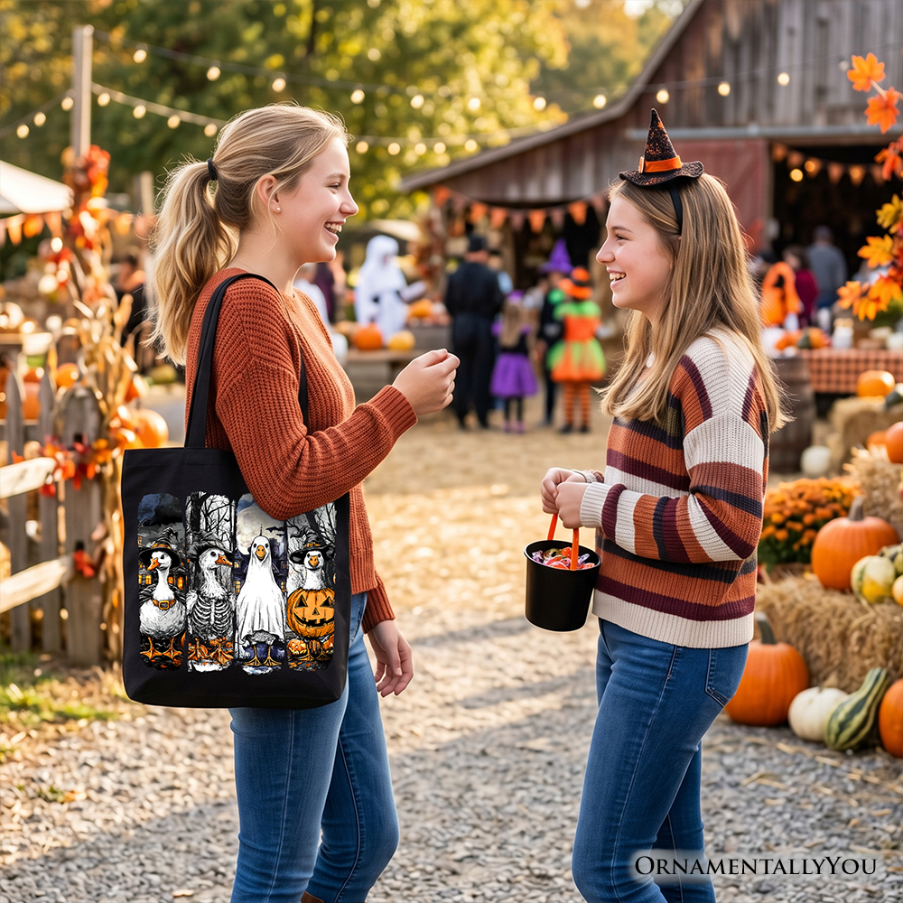 Halloween Goose in Costume Tote Bag, Spooky Fall Geese Gift Shopper for Bird Enjoyers