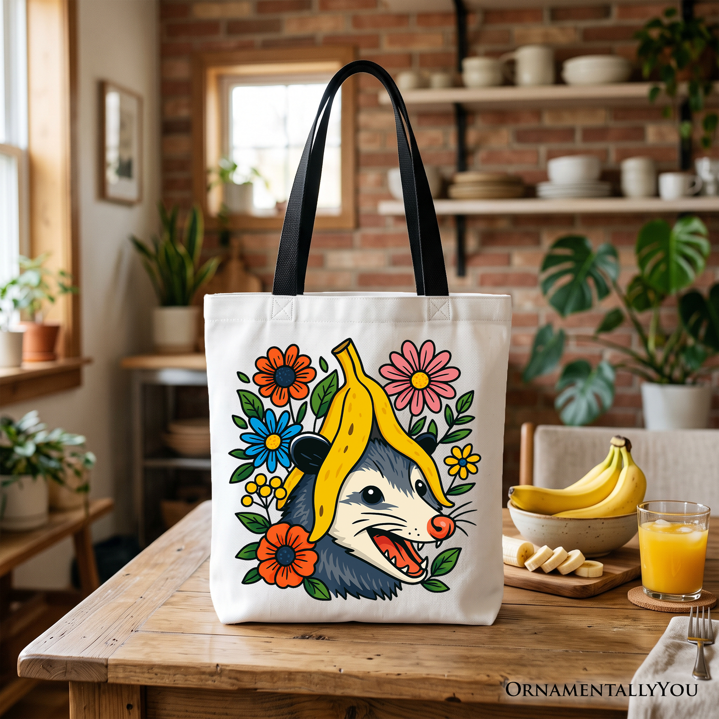 Banana Possum Floral Tote Bag, Funny Animal Gift Shopper
