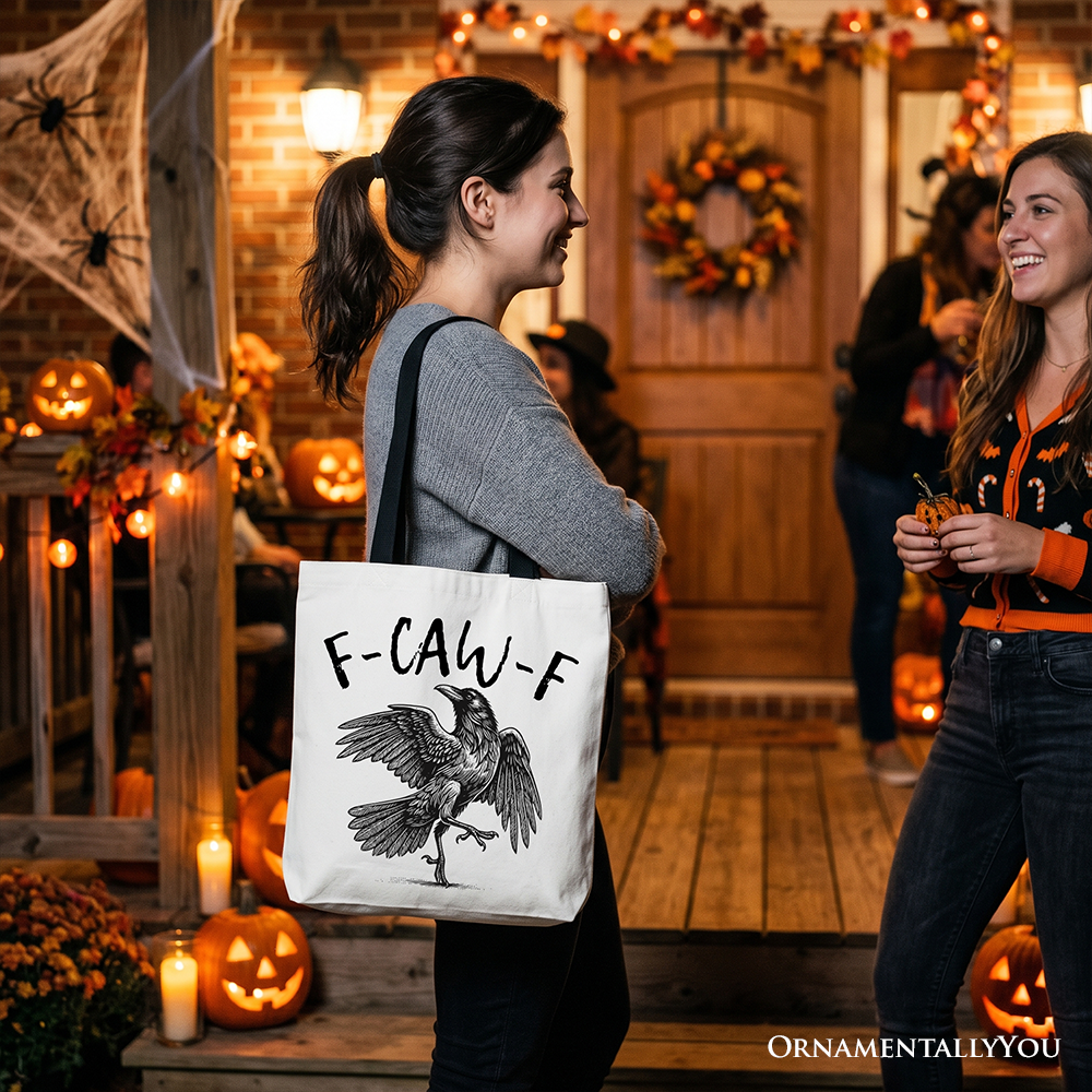 F-CAW-F Gothic Raven Tote Bag, Snarky Halloween Gift Shopper for Sassy Goths and Crow Lovers