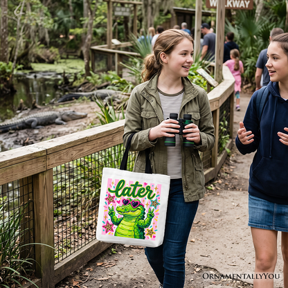 Later Alligator Kids Tote Bag, Funny Coquette Animal Gift Shopper for Youth Girls