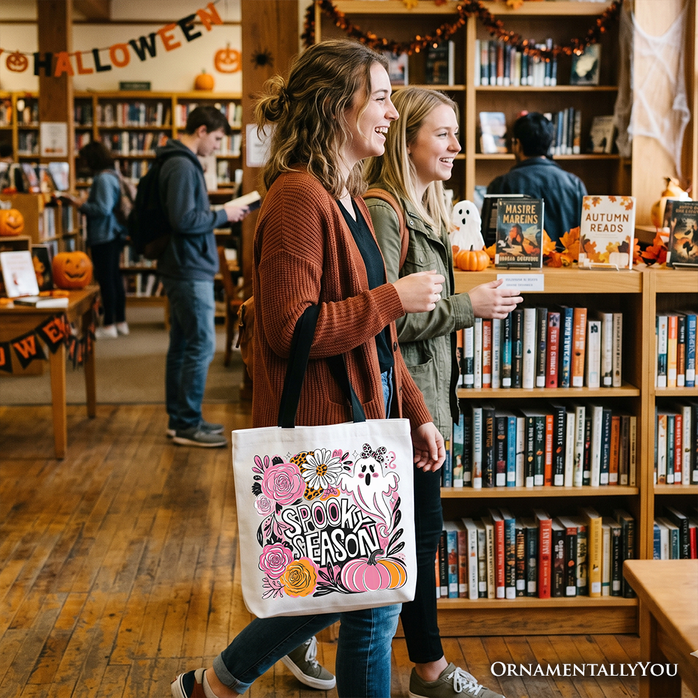 Spooky Teacher Neon Ghost Tote Bag, Retro Halloween Gift Shopper for Educators