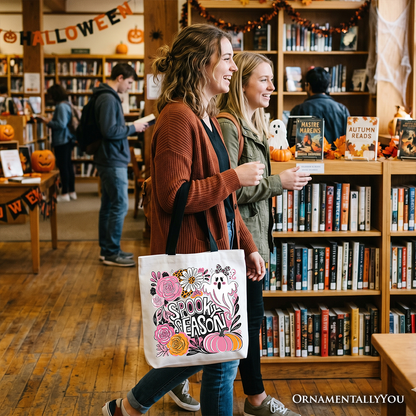 Spooky Teacher Neon Ghost Tote Bag, Retro Halloween Gift Shopper for Educators