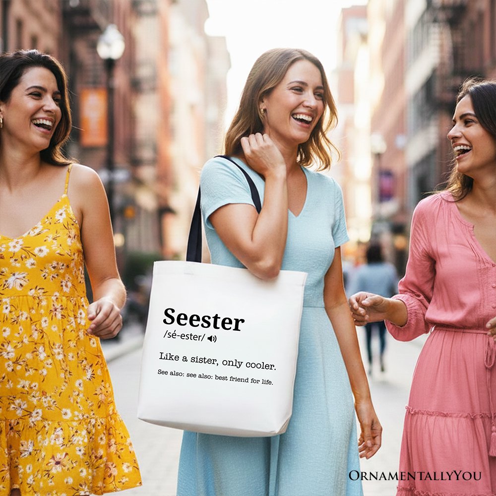 Seester Definition Canvas Tote Bag, Funny Gift Shopper for Cool and Close Sisters