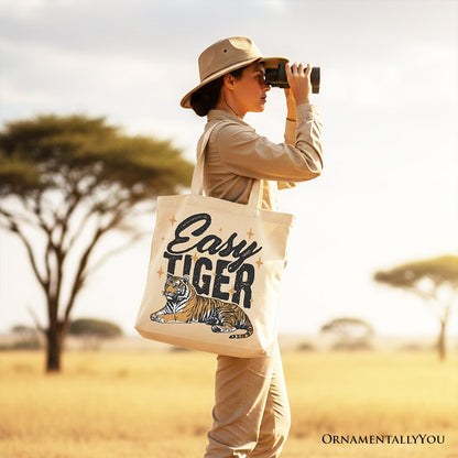 Tiger Retro Grunge Canvas Tote Bag, Vintage Gift Shopper With Wild Animal