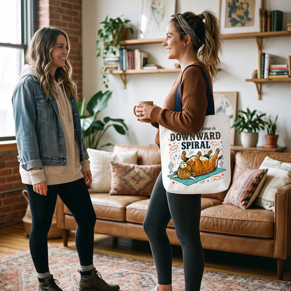 Yoga Highland Cow Tote Bag, Funny Downward Spiral Mental Health Gift Shopper