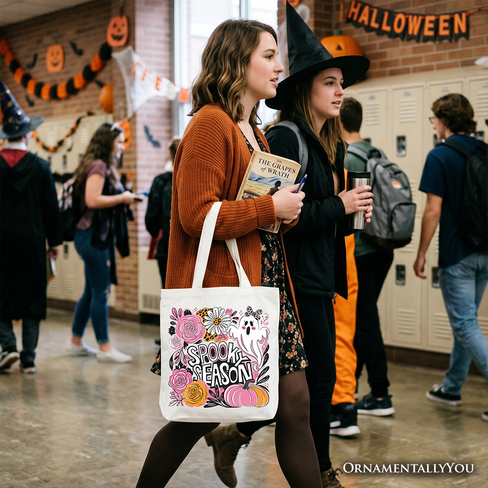 Spooky Teacher Neon Ghost Tote Bag, Retro Halloween Gift Shopper for Educators
