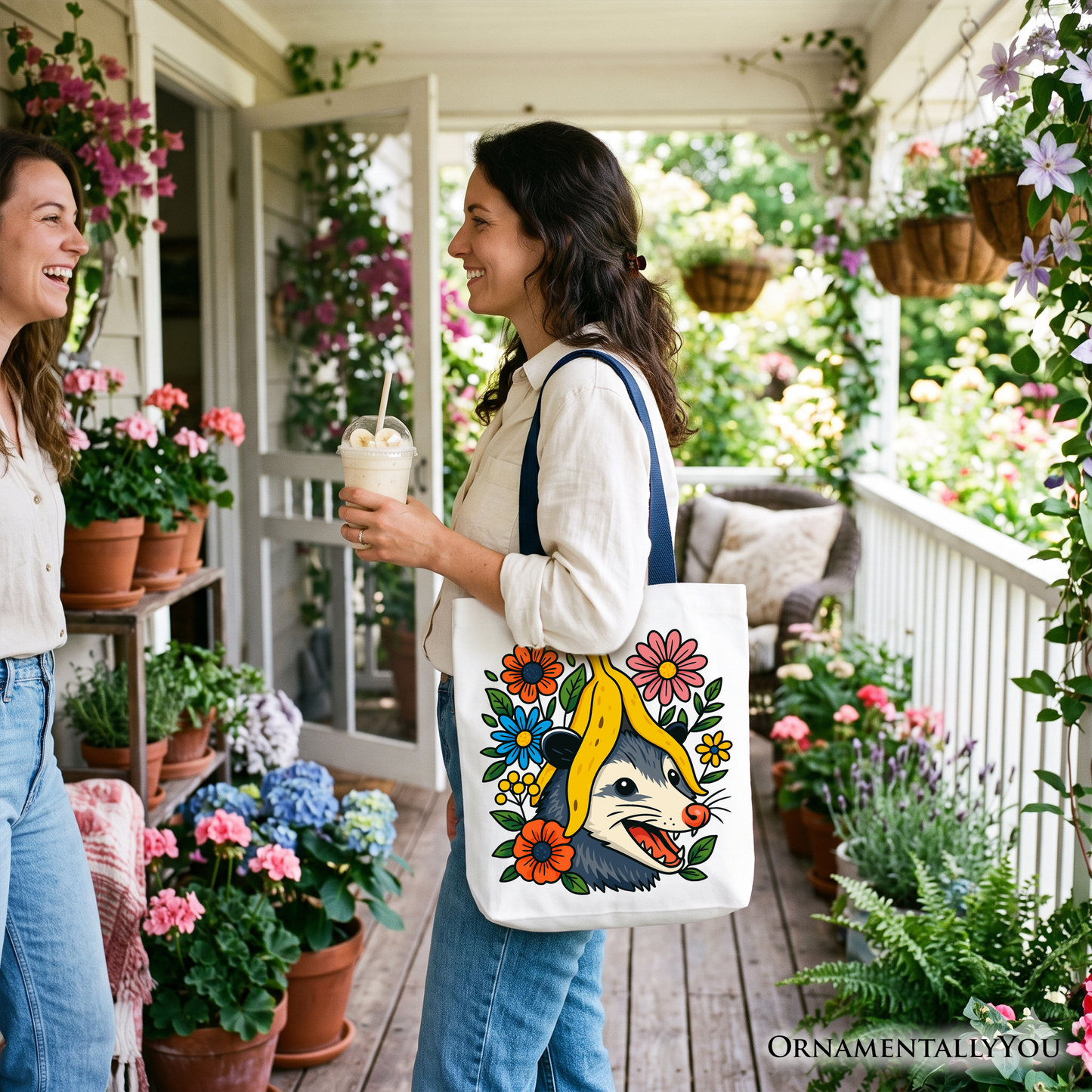 Banana Possum Floral Tote Bag, Funny Animal Gift Shopper