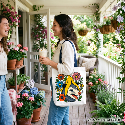 Banana Possum Floral Tote Bag, Funny Animal Gift Shopper