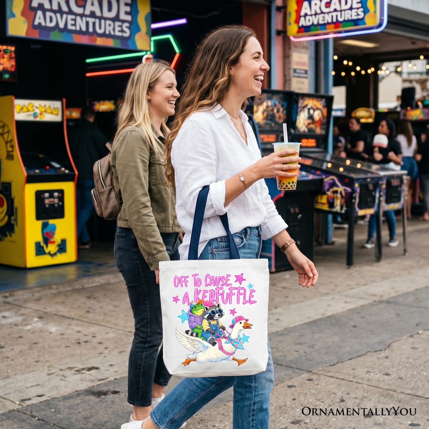 Off To Cause A Kerfuffle Tote Bag, Frog Raccoon Goose Funny Animal Gift Shopper