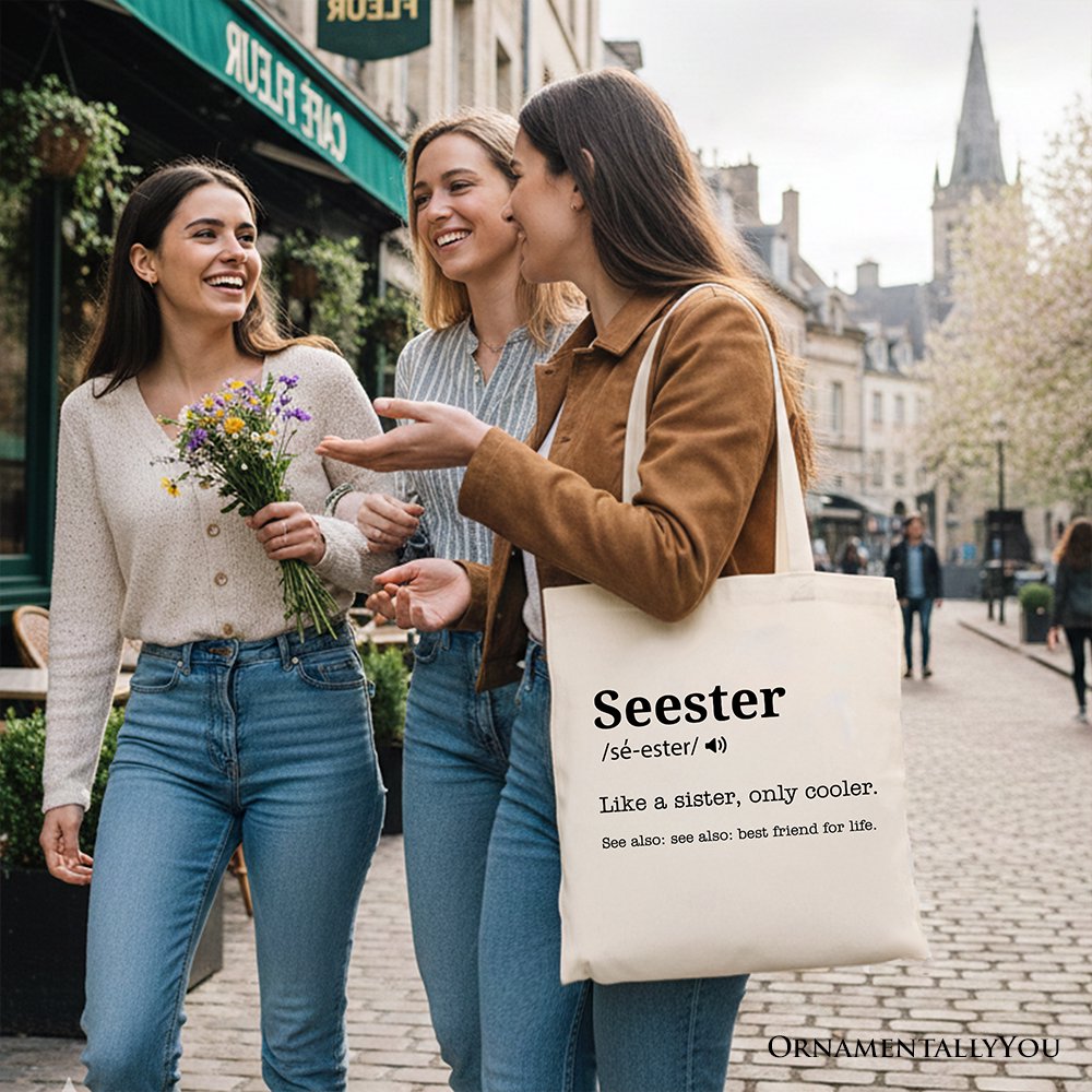 Seester Definition Canvas Tote Bag, Funny Gift Shopper for Cool and Close Sisters