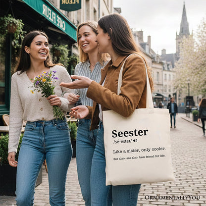 Seester Definition Canvas Tote Bag, Funny Gift Shopper for Cool and Close Sisters