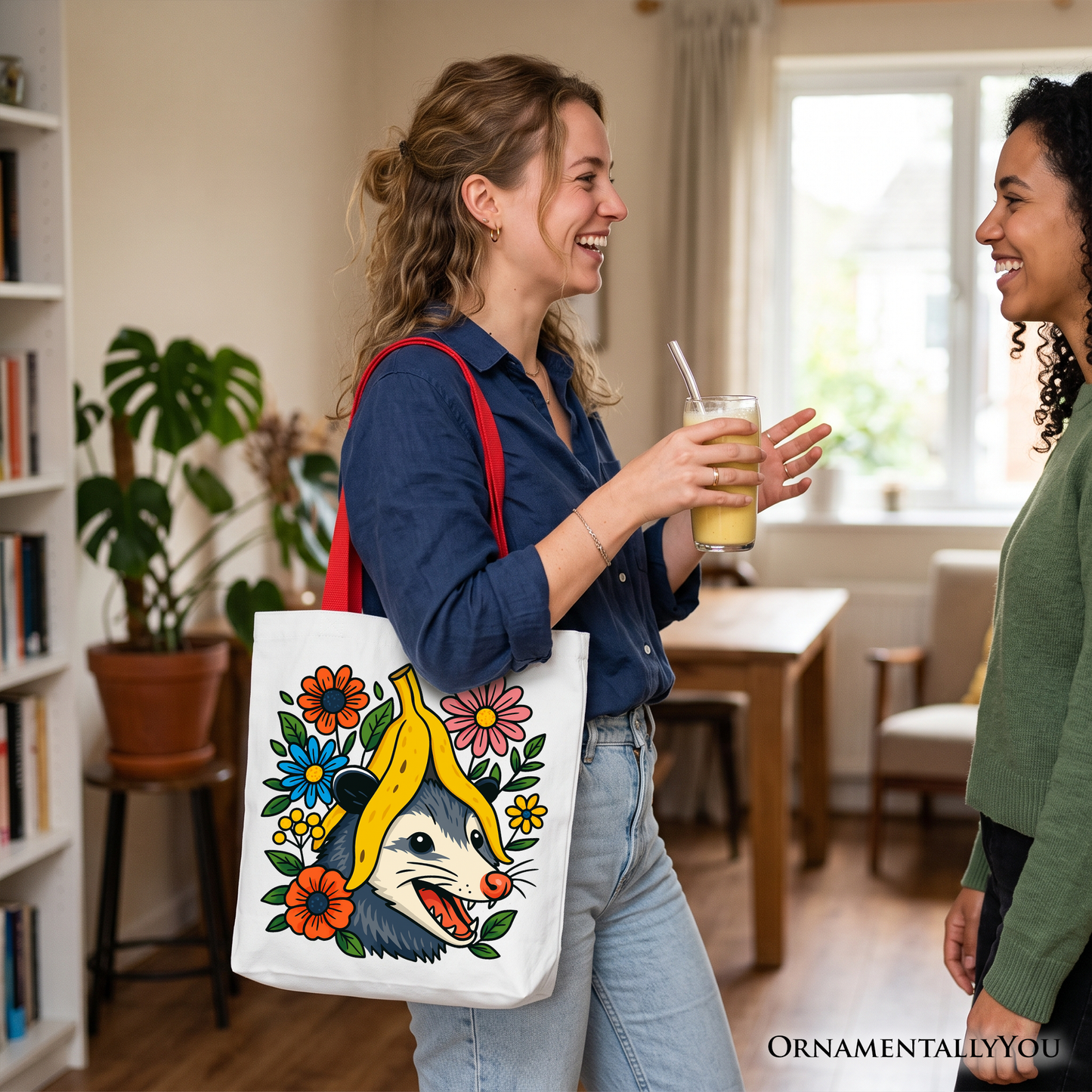 Banana Possum Floral Tote Bag, Funny Animal Gift Shopper