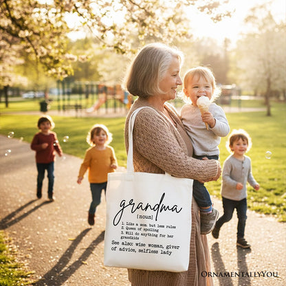 Grandma Definition Canvas Tote Bag, Funny Gift Shopper for Nana
